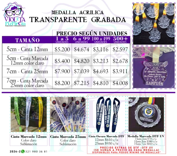 MEDALLAS TRANSPARENTE GRABAD